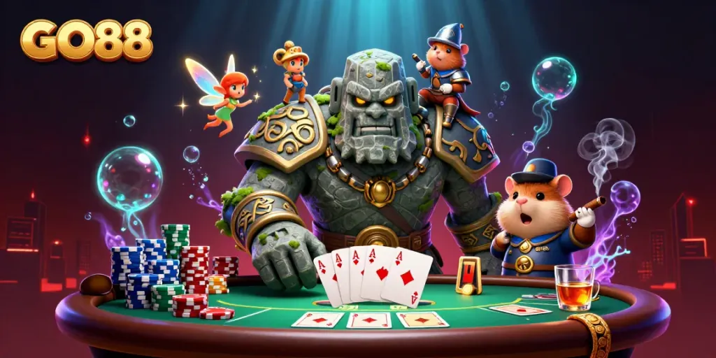 Engage with GO88 as the golem and companions offer thrilling poker excitement!
