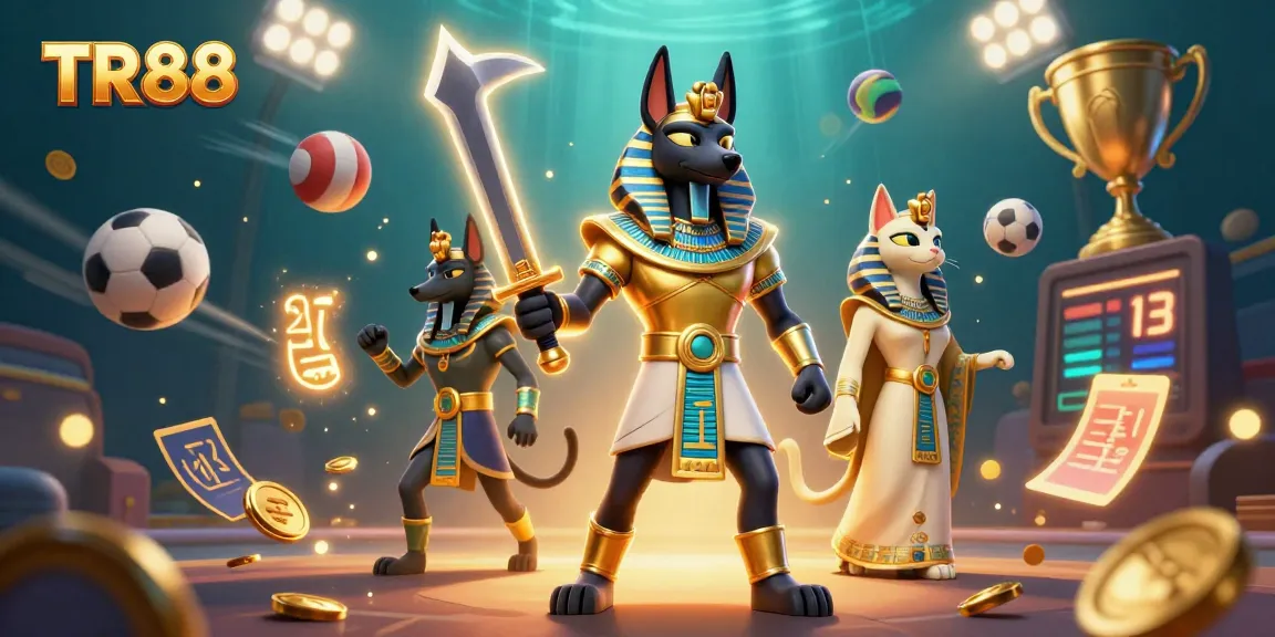 Experience winning strategies at TR88 with interactive gambling scenes featuring ancient Egyptian warriors and dynamic sports elements.