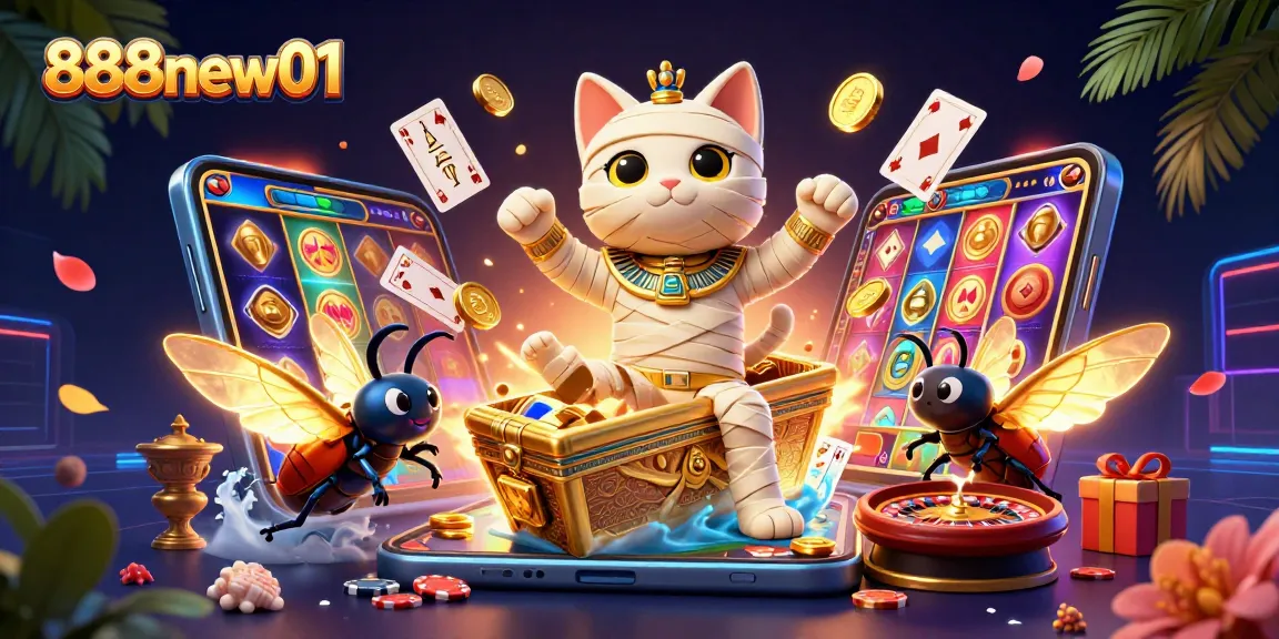 Play with 888new01 in a vibrant casino scene filled with exhilarating game elements