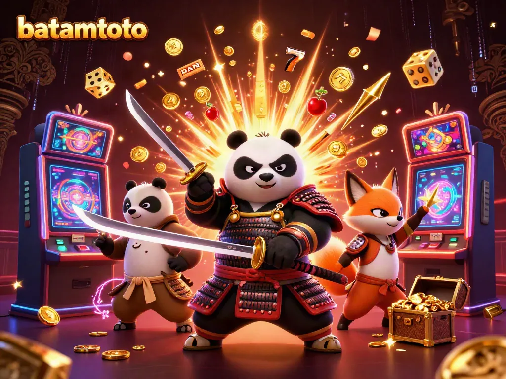 Experience the thrill of batamtoto with a dynamic illustration featuring casino elements and vibrant characters.