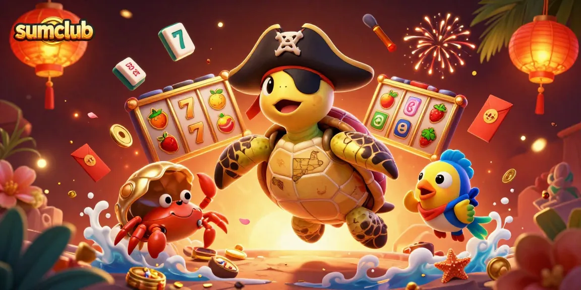 Win big at sumclub with an exciting scene featuring 3D pirate turtle, hermit crab, and parrotfish.