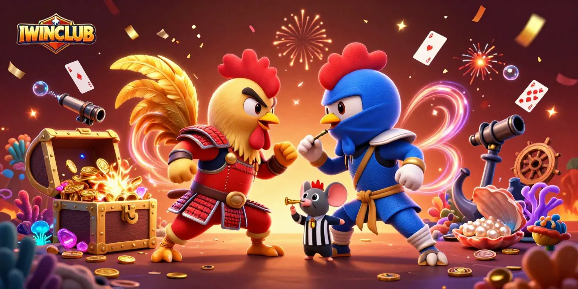 IWINCLUB offers a thrilling casino experience with dynamic roosters in action, enhancing gaming excitement.