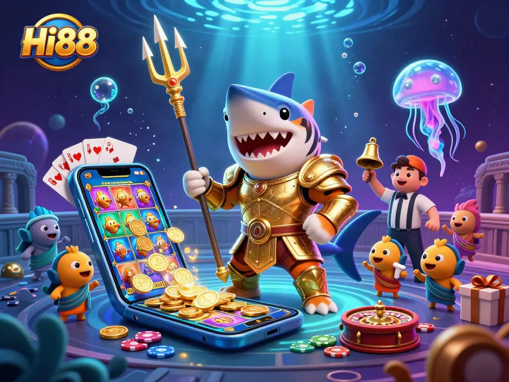 Engage with Hi88's thrilling underwater casino experience as vibrant characters and games come alive.
