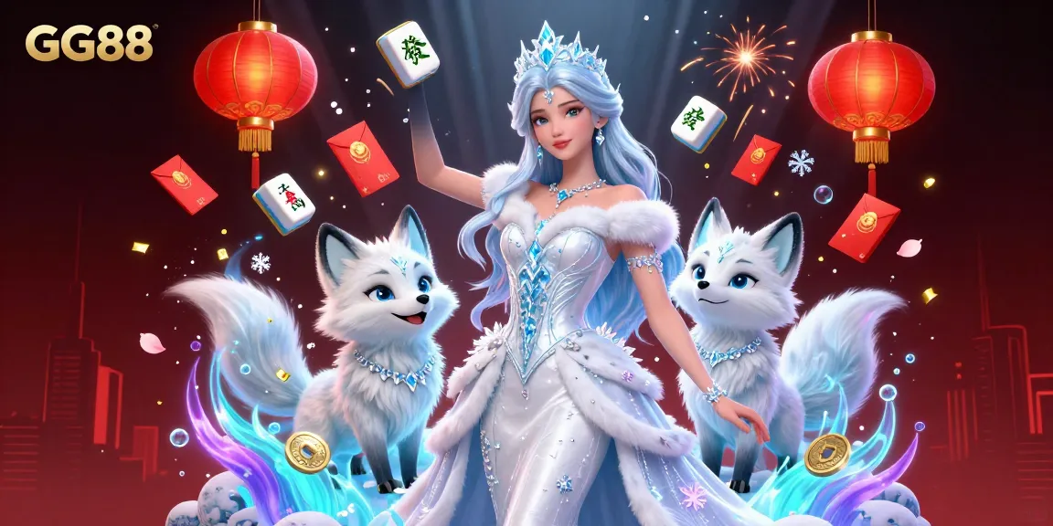 Engage with GG88's thrilling atmosphere, showcasing a stylish winter-themed woman and vibrant gaming elements.
