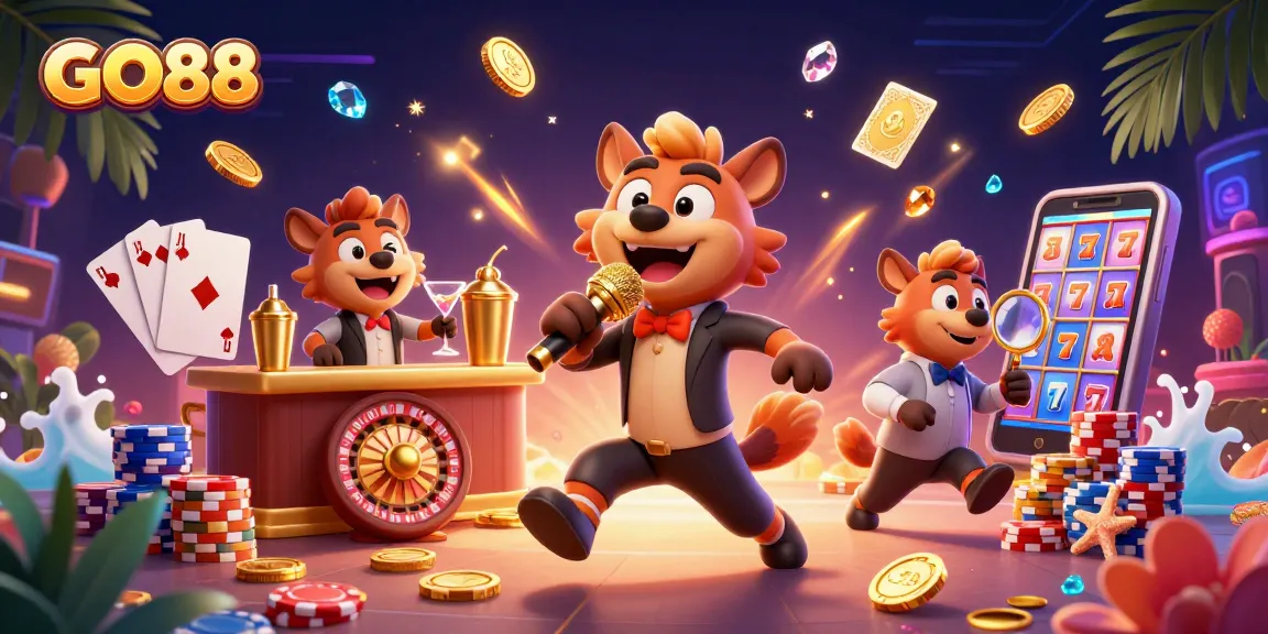 Experience winning at GO88 with vibrant 3D hyenas in a lively casino setting.