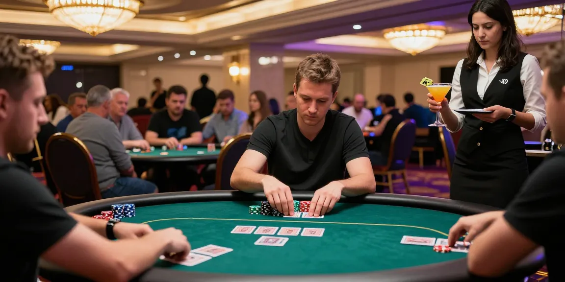 Engaged players in a poker game illustrating Alternatif Link Nagapoker strategies in a bustling casino environment.