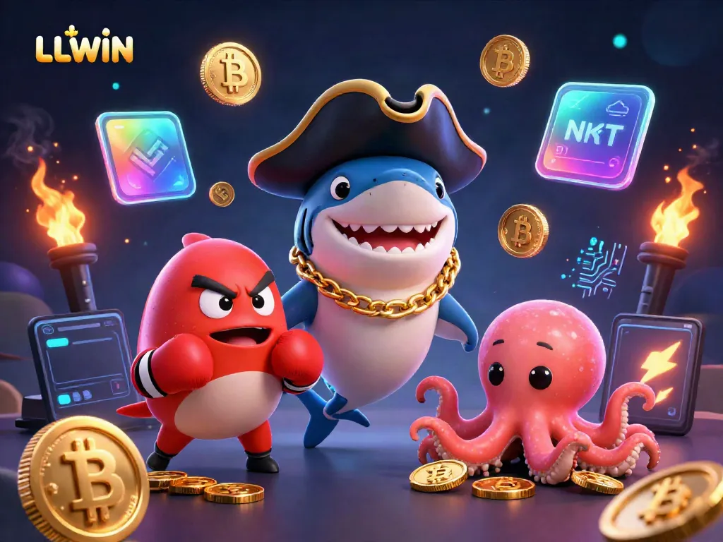 Play exciting games with link LLWIN featuring a pirate shark, pufferfish, and an octopus with shining coins.