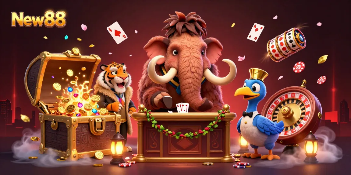 Experience thrilling gaming action at New88 with lively casino characters and dynamic elements.