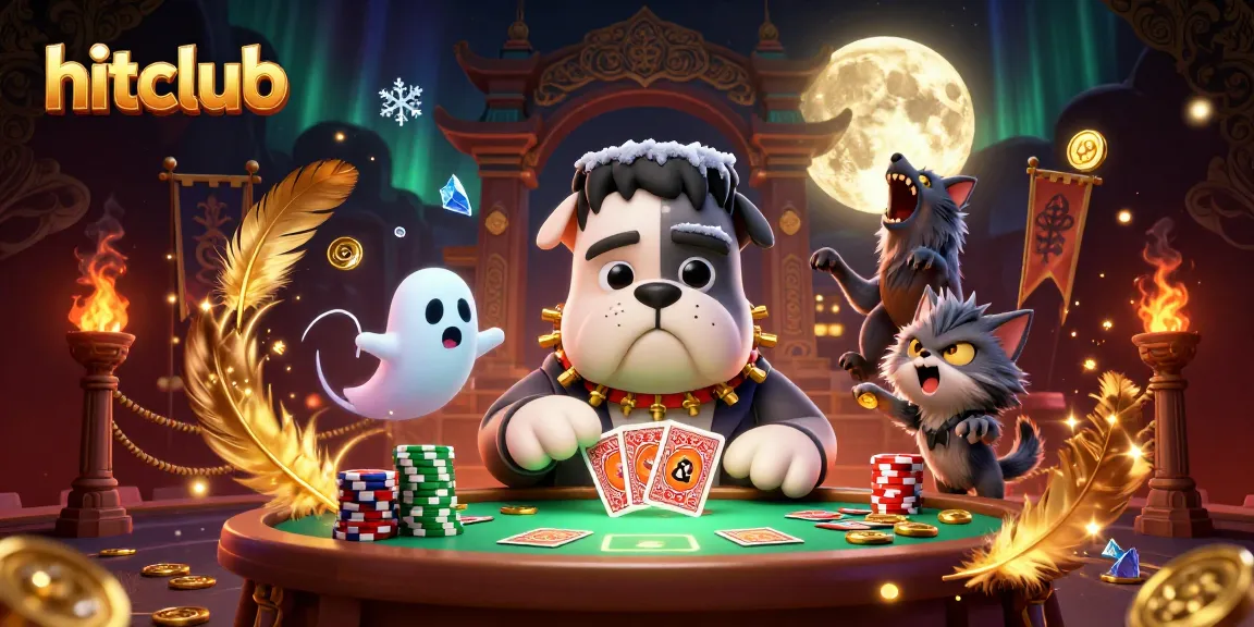 hitclub offers a thrilling casino experience with a vibrant 3D illustration featuring unique characters and gaming elements.