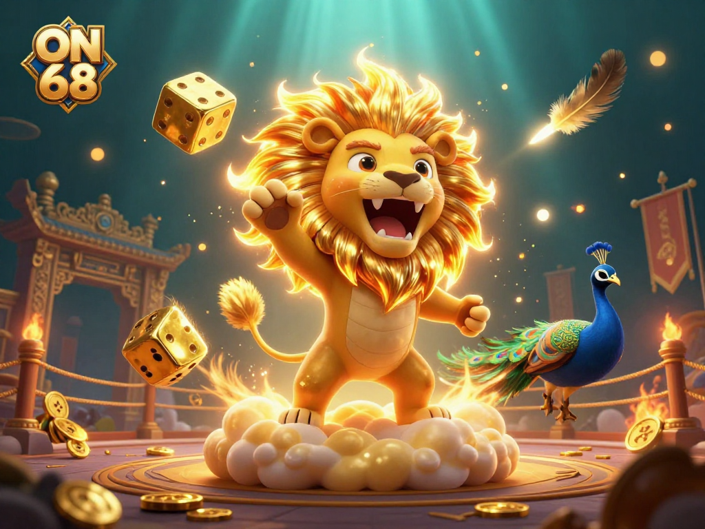 Engage with thrilling games at ON 68, featuring vibrant visuals of casino elements and characters.