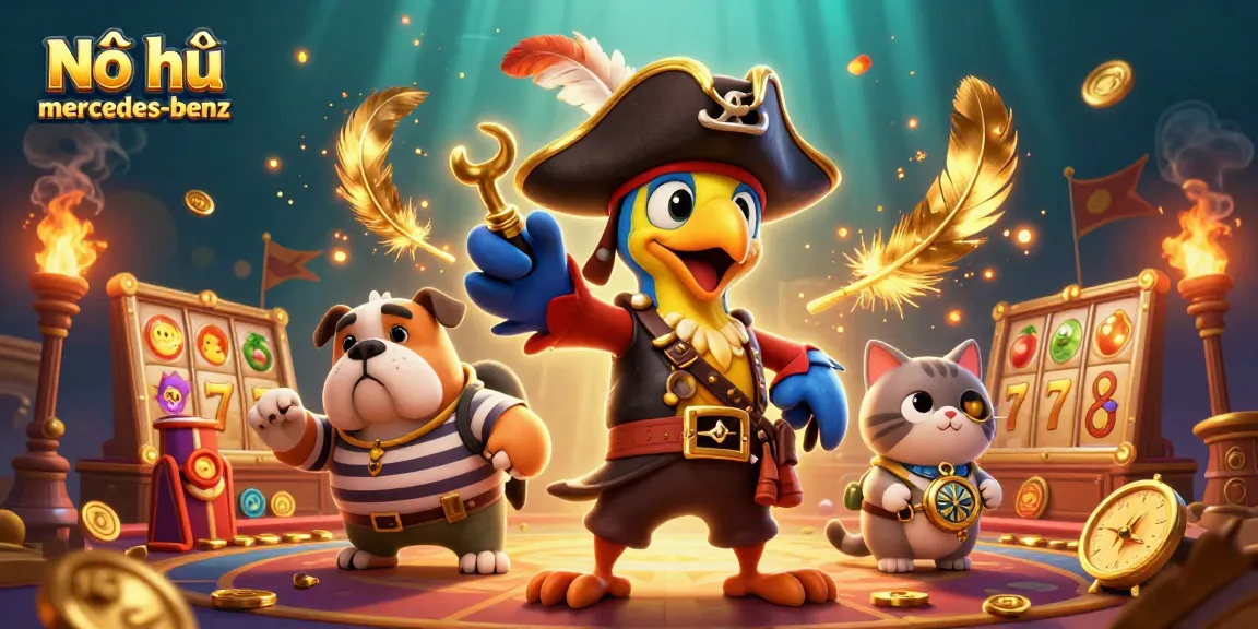 Nổ hũ mercedes-benz features engaging characters in a vibrant slot gaming arena.