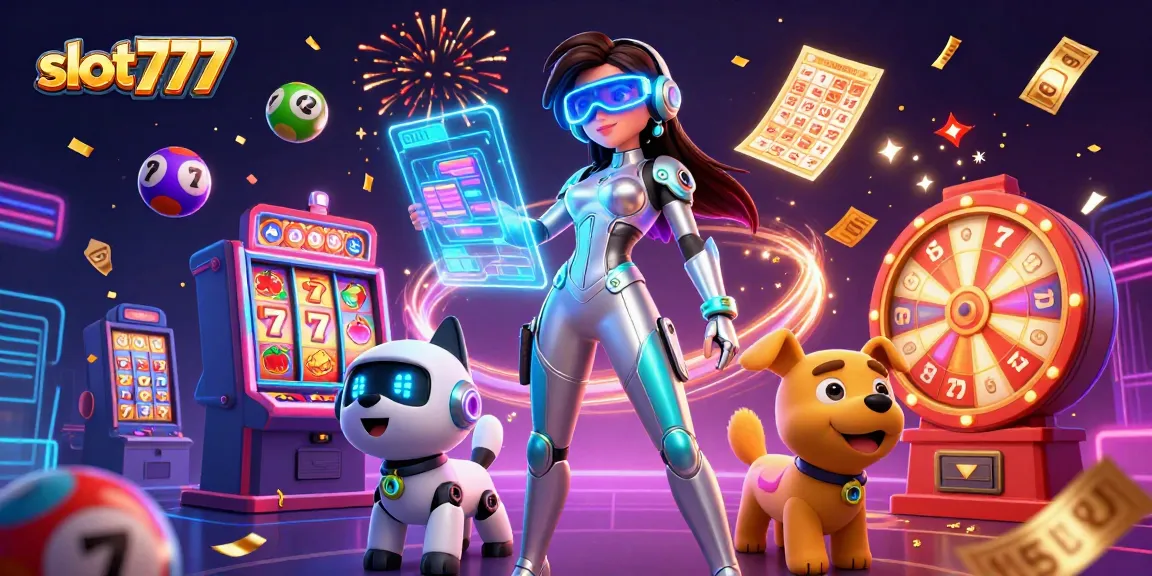 Play exciting slot777 games with vibrant graphics and dynamic elements in a futuristic casino