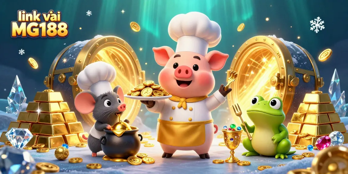Engage with link vào MG188 in a vibrant 3D scene filled with gold coins and casino elements.
