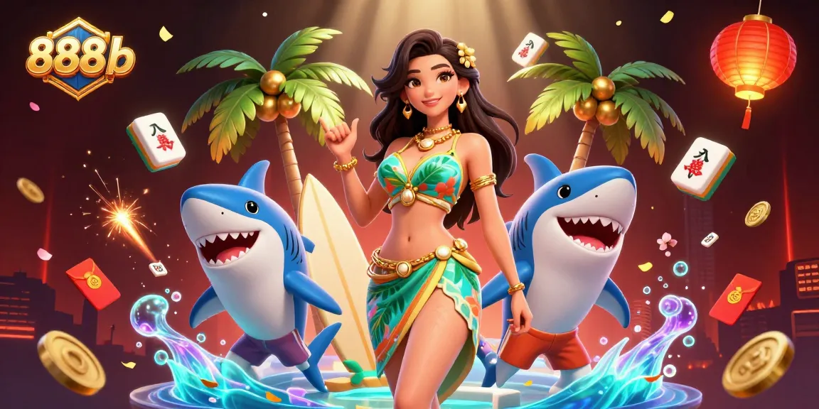 Experience the thrill of 888b with vibrant characters and captivating casino elements in a dynamic scene.