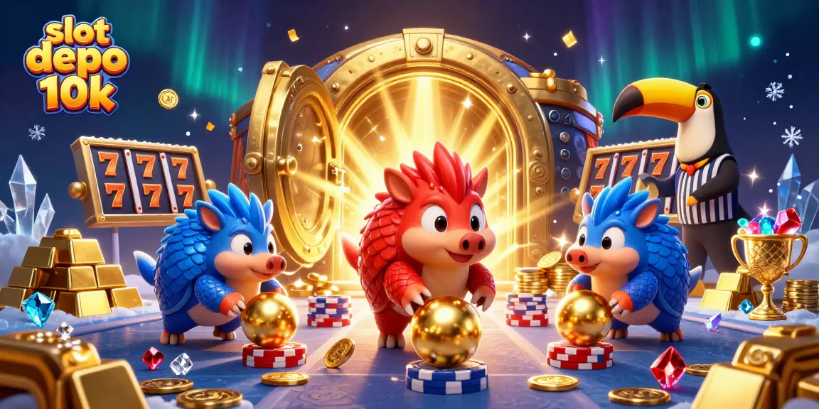 Spin the reels and win with slot depo 10k in this lively casino-themed 3D illustration.