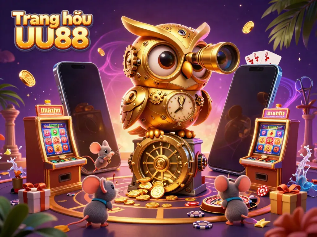 Experience the excitement of Trang chủ UU88 with dynamic 3D casino illustrations featuring engaging characters and vibrant gaming elements.