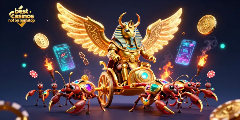 Experience thrilling gameplay at the best casinos not on gamstop, featuring a dynamic 3D illustration.
