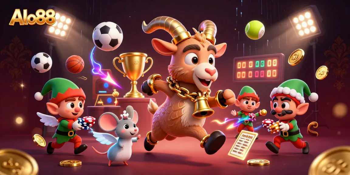 Alo88 enthusiasts enjoy a lively scene with festive characters in a holiday casino.