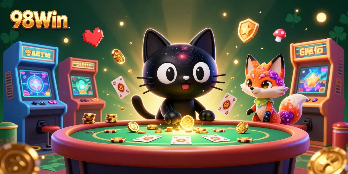 Experience thrilling casino gaming at 98Win with a vibrant cosmic theme filled with jackpots and colorful characters.