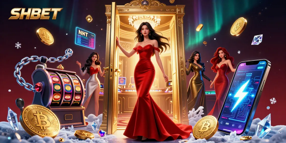 Experience the thrilling SHBET Casino with vibrant slots and crypto elements in a luxurious environment.