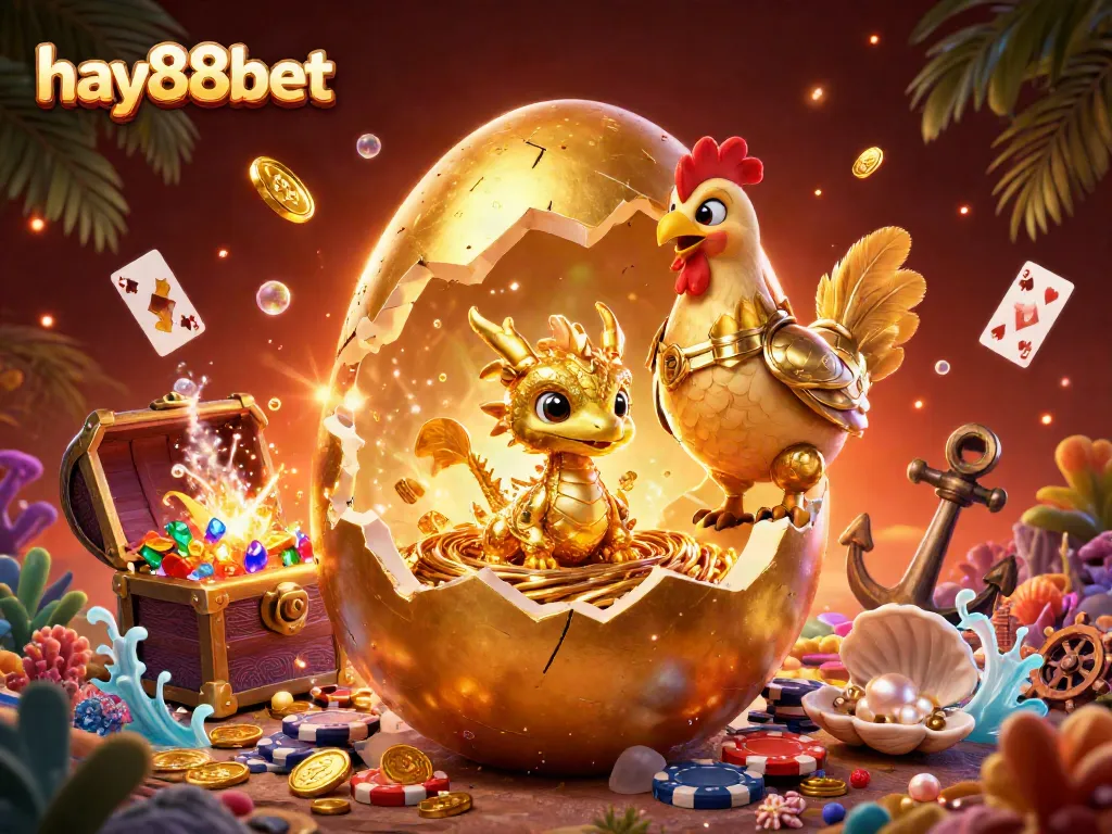 Experience thrilling gaming at hay88bet with a golden dragon guarding poker chips in a vibrant casino scene.