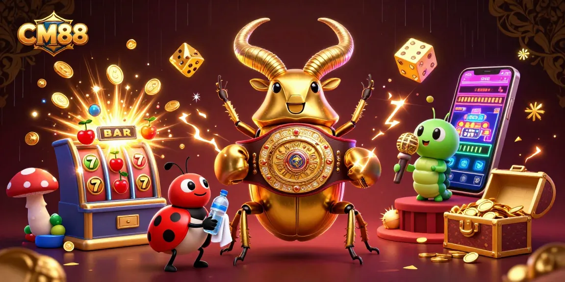 Engage in gaming excitement with CM88's vibrant 3D casino scene featuring animated characters and jackpot elements.