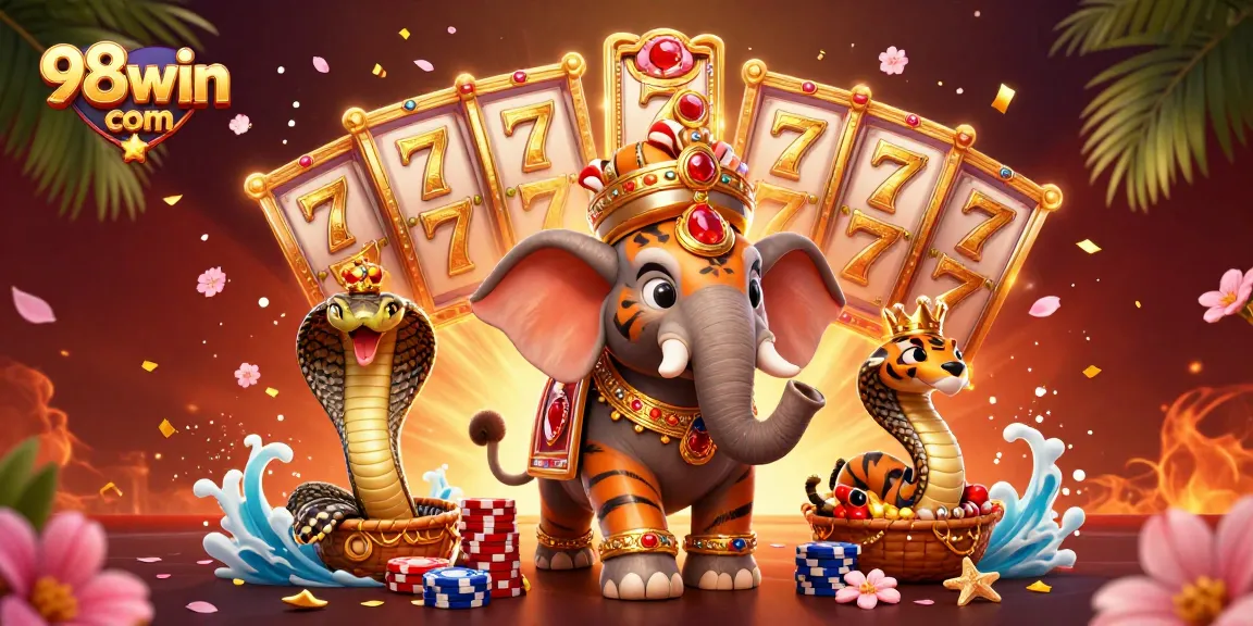 Experience the thrill of 98win com with a vibrant 3D casino illustration featuring a majestic maharaja and gaming elements.
