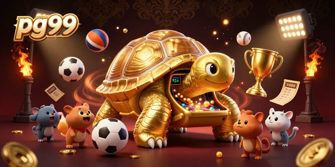 Experience thrilling gameplay at pg99 with a 3D tortoise pinball machine amidst dynamic sports elements.