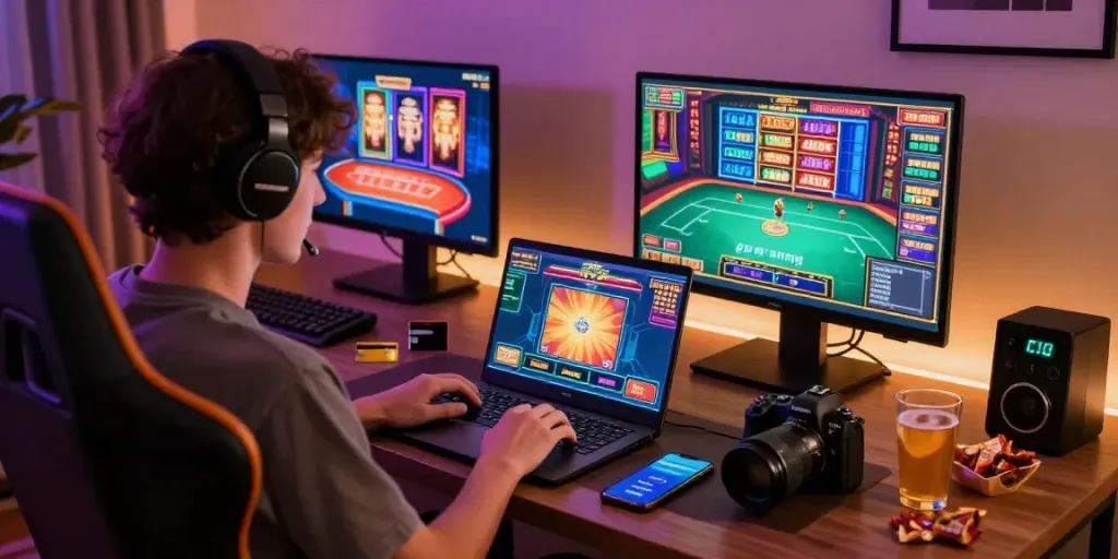 Immerse yourself in the world of credit card casinos with a gamer focused on exciting online gaming.