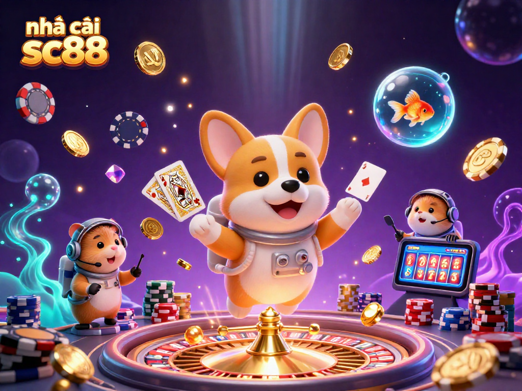 Experience thrilling gaming at nhà cái sc88 amid floating coins and vibrant casino elements.