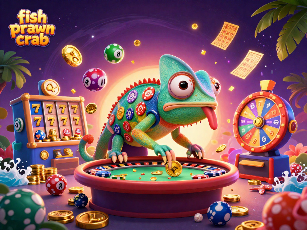 Engage in thrilling wins with fish prawn crab in an exciting casino atmosphere full of vibrant elements.