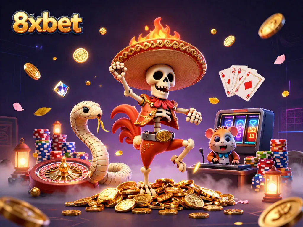 Experience the thrill of 8xbet with vibrant characters bringing casino excitement alive.