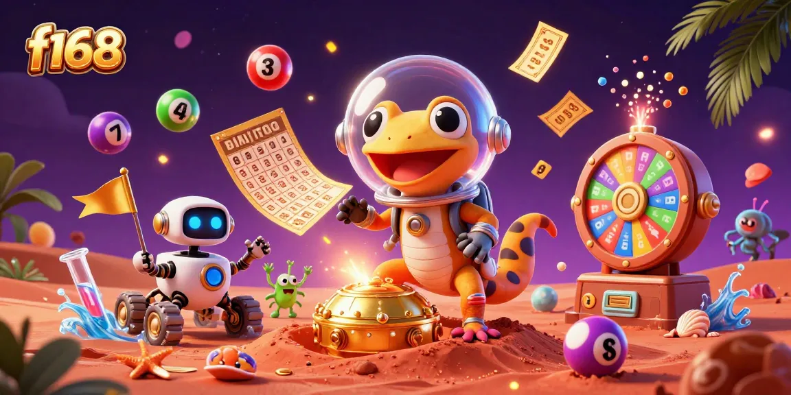 Experience the excitement of f168 with a playful 3D Martian gecko in a golden casino