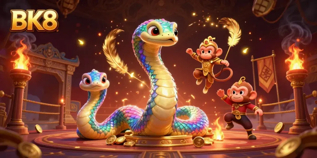 Engage in thrilling casino action at BK8 with vibrant characters and dynamic game elements.