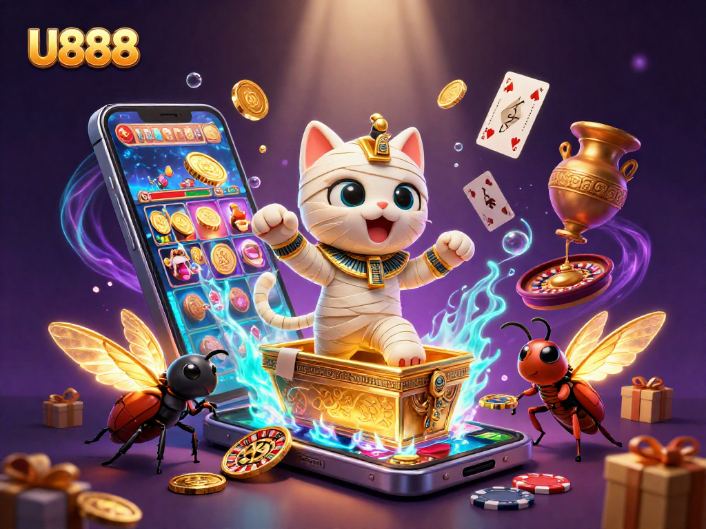 Experience the thrill of U888 with vibrant gambling elements in a dynamic casino scene
