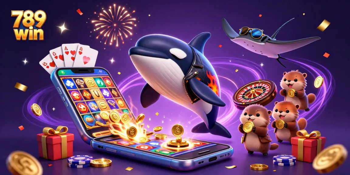 Join the thrilling experience of 789 win with a vibrant scene featuring coin-collecting sea creatures and essential gaming elements.