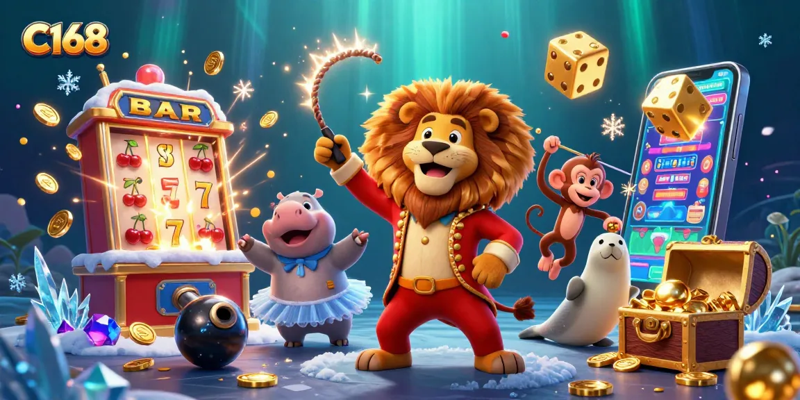 C168 brings excitement alive with a colorful casino scene featuring sparkling characters and dynamic gaming elements.