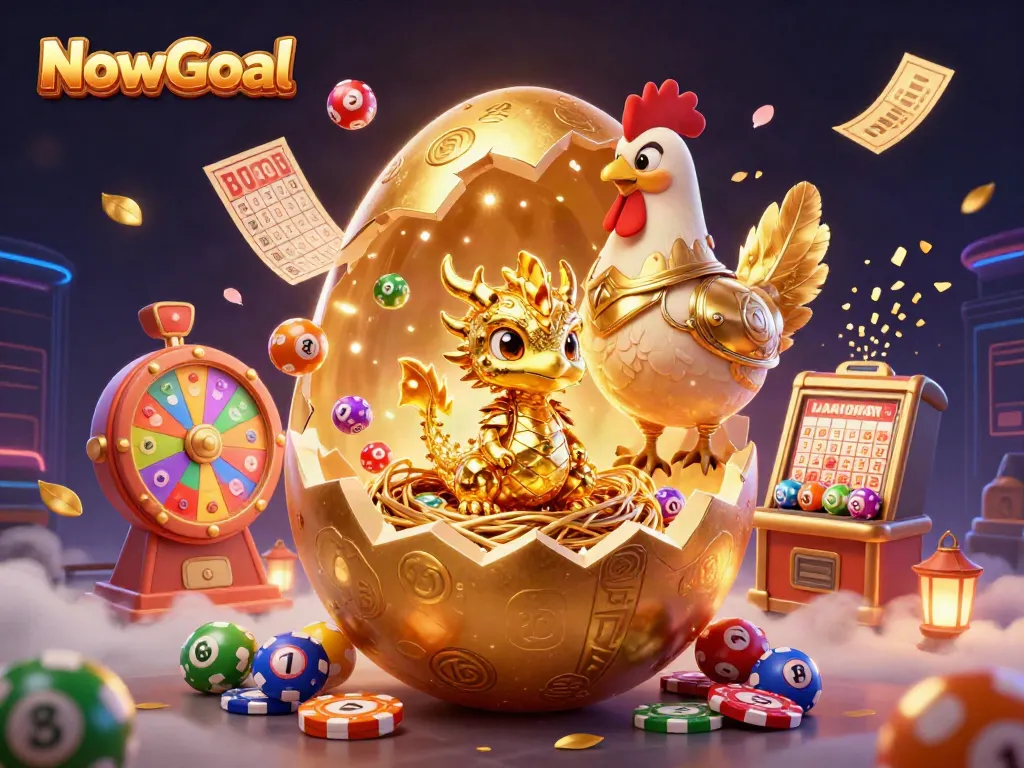 NowGoal delights bettors with a dazzling display of gaming elements and golden characters, emphasizing the thrill of sports betting.