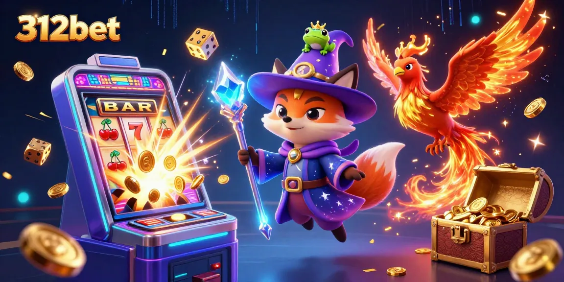 Experience the thrill of 312bet with animated slots bursting in vibrant colors and engaging characters.