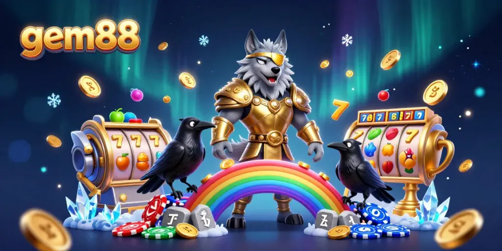 Experience thrilling gameplay at gem88 with vibrant casino imagery of characters and slot games.