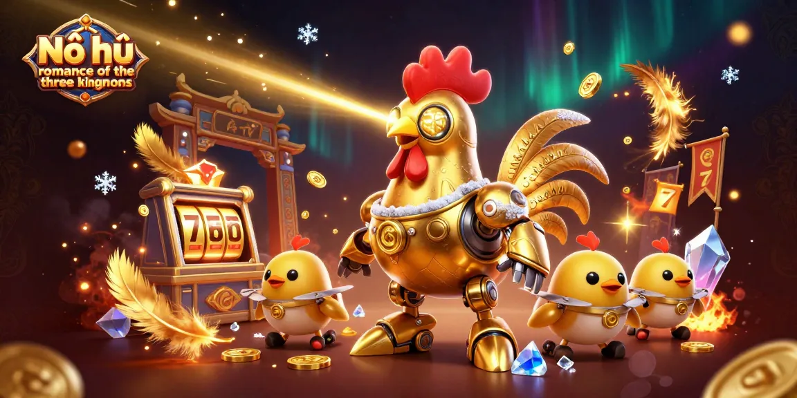 Nổ hũ romance of the three kingdoms features a luxurious 3D scene with slot elements and dynamic golden effects.