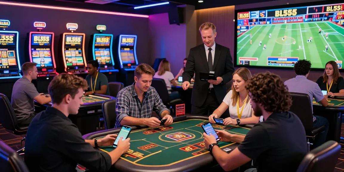 BL555 online casino scene with diverse players engaged in betting activities and vibrant atmosphere.