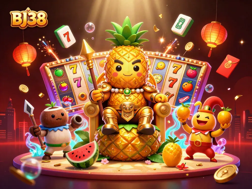 Engage in exciting gameplay with BJ38's vibrant scene of a casino adventure featuring golden themes and dynamic elements.