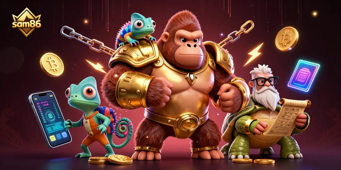 Engage in thrilling gameplay at sam86 with vibrant elements of online gaming and cryptocurrency themes.