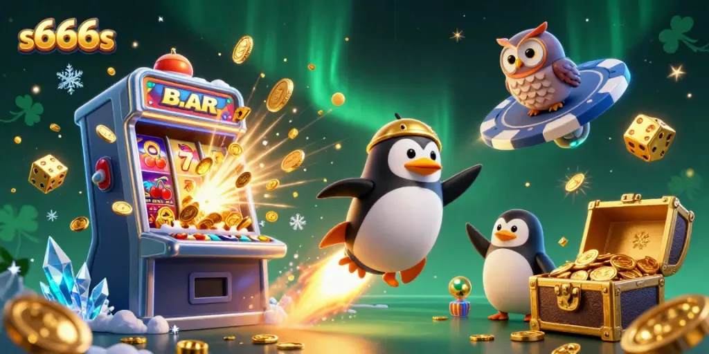 Experience excitement with s666s in a dynamic casino-themed digital art, featuring vibrant characters and jackpot elements.