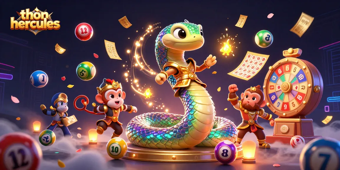 Engaging thần hercules scene with vibrant lottery elements and playful characters in an exciting casino illustration.