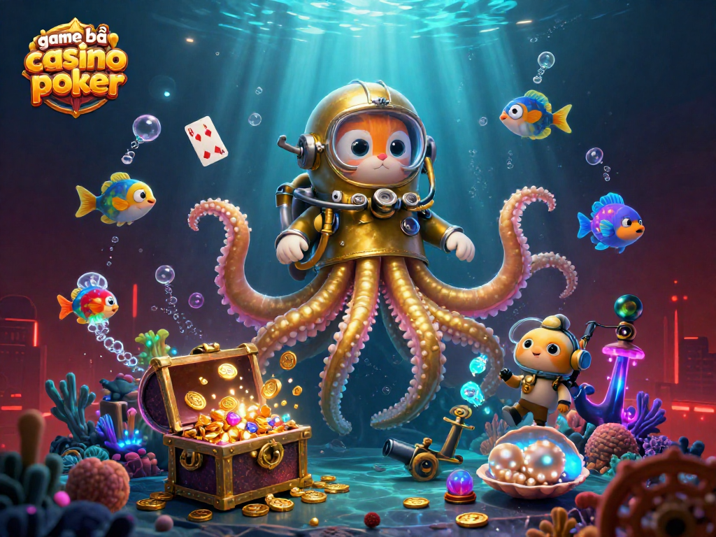 Experience the excitement of game bài casino poker with thrilling 3D illustrated characters and treasures.