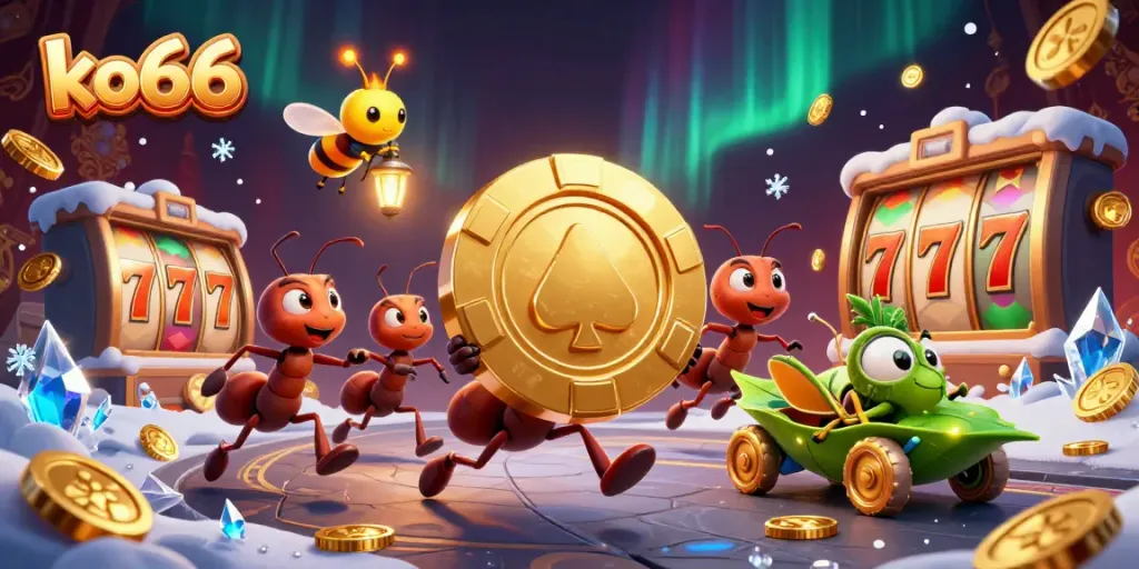 Win big with ko66 as a team of cartoon ants maneuvers through a neon-lit casino heist.