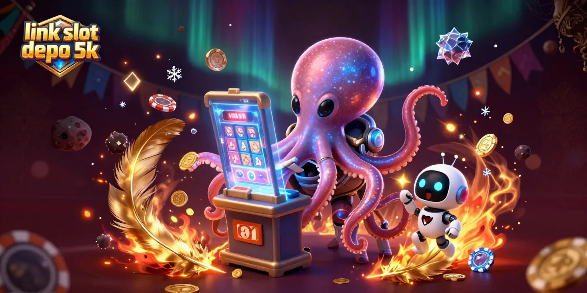 Experience thrilling wins with link slot depo 5k featuring a cosmic octopus and its robot sidekick spinning the slot reels.