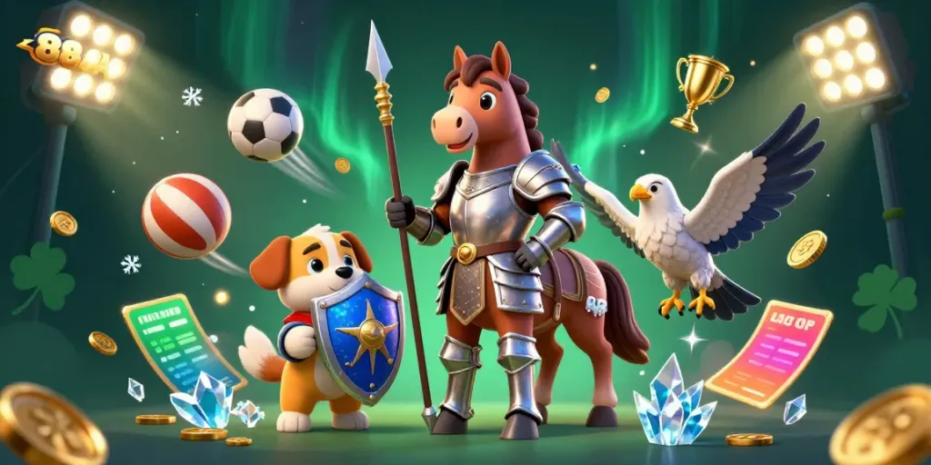 Engage with thrilling games at 88AA, featuring vibrant casino illustrations and dynamic sports elements.